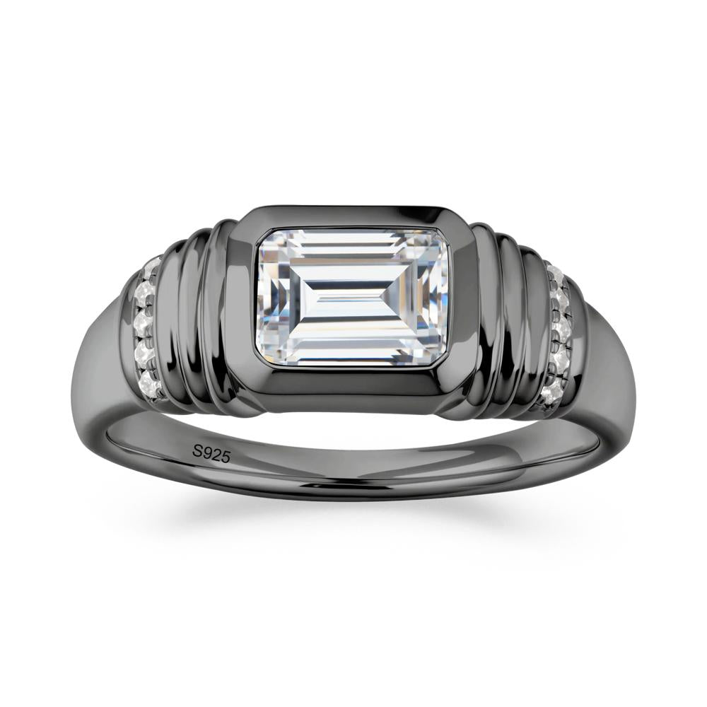 Wide Band Emerald Cut Cubic Zirconia Men Ring - LUO Jewelry #metal_black finish sterling silver