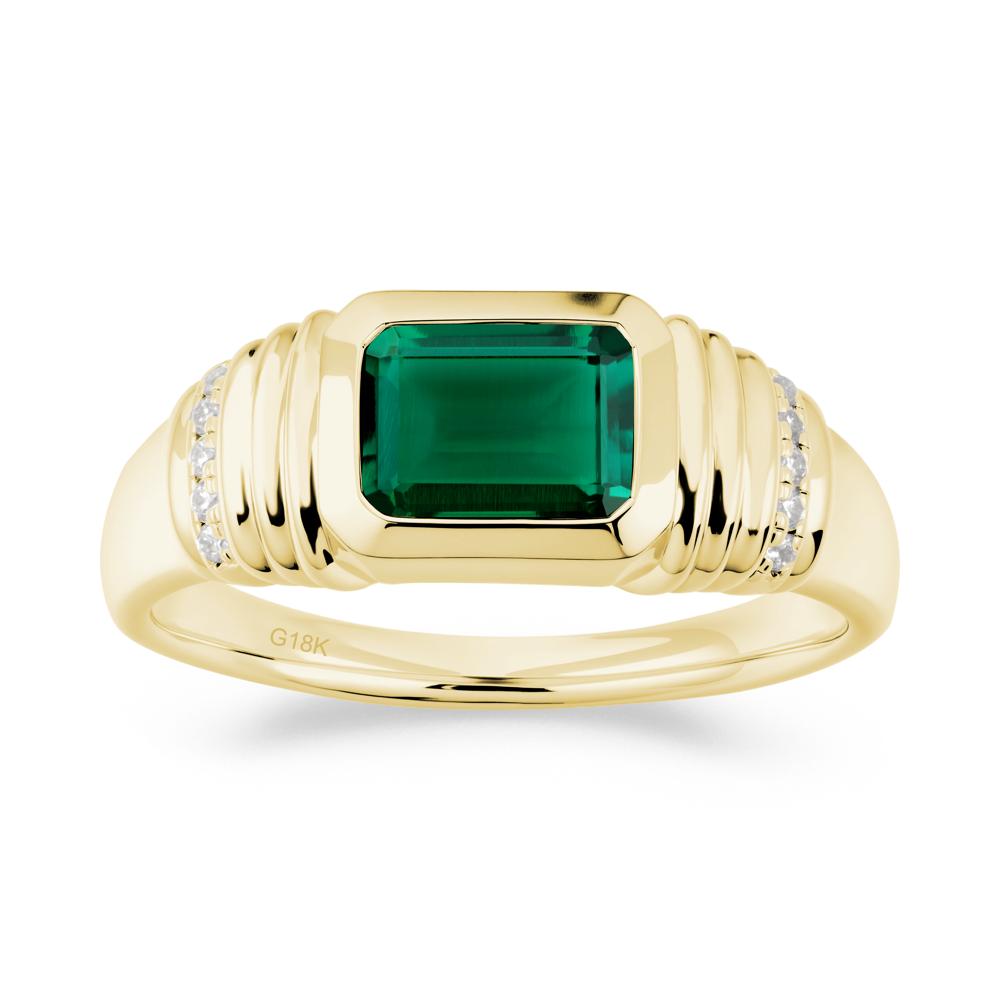 Wide Band Emerald Cut Emerald Men Ring - LUO Jewelry #metal_18k yellow gold