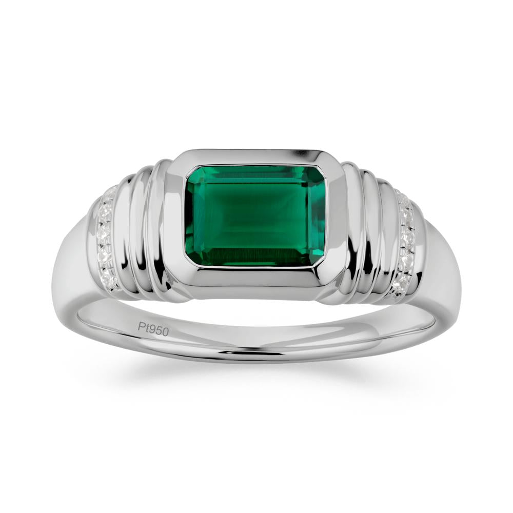 Wide Band Emerald Cut Emerald Men Ring - LUO Jewelry #metal_platinum