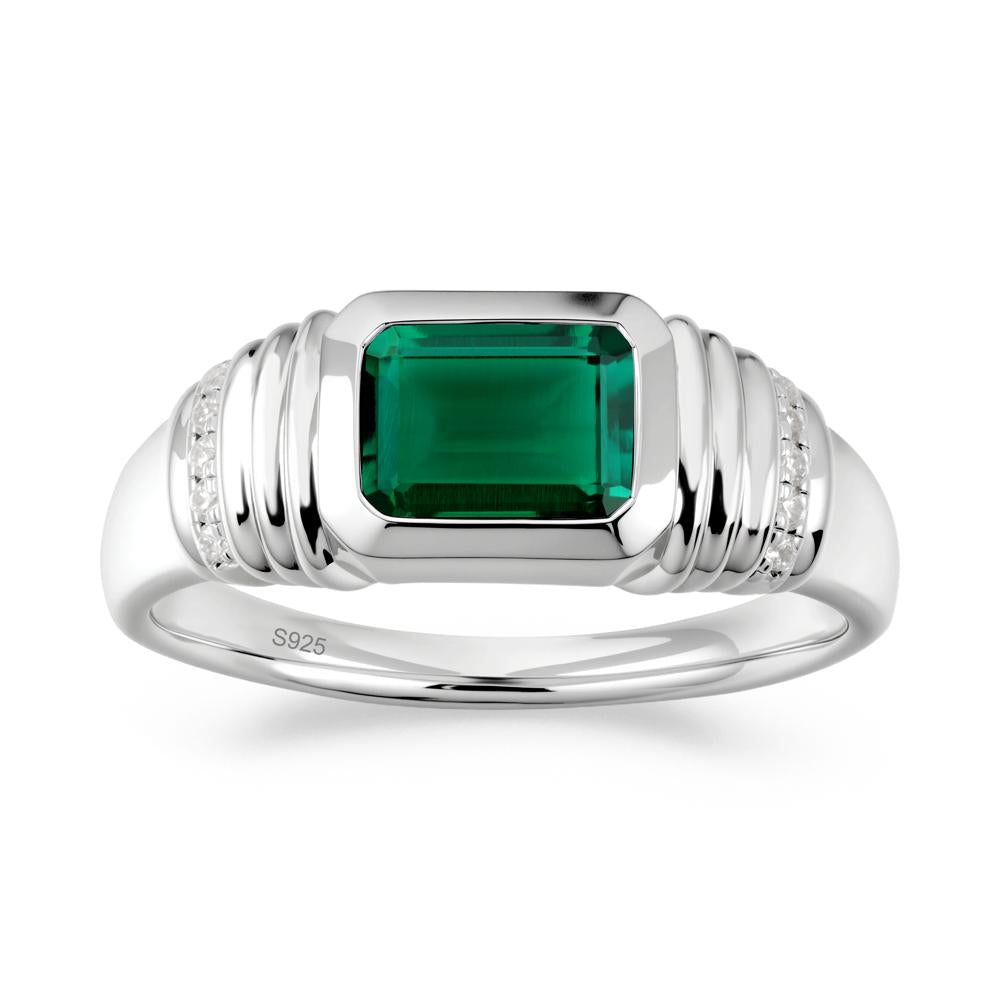 Wide Band Emerald Cut Emerald Men Ring - LUO Jewelry #metal_sterling silver