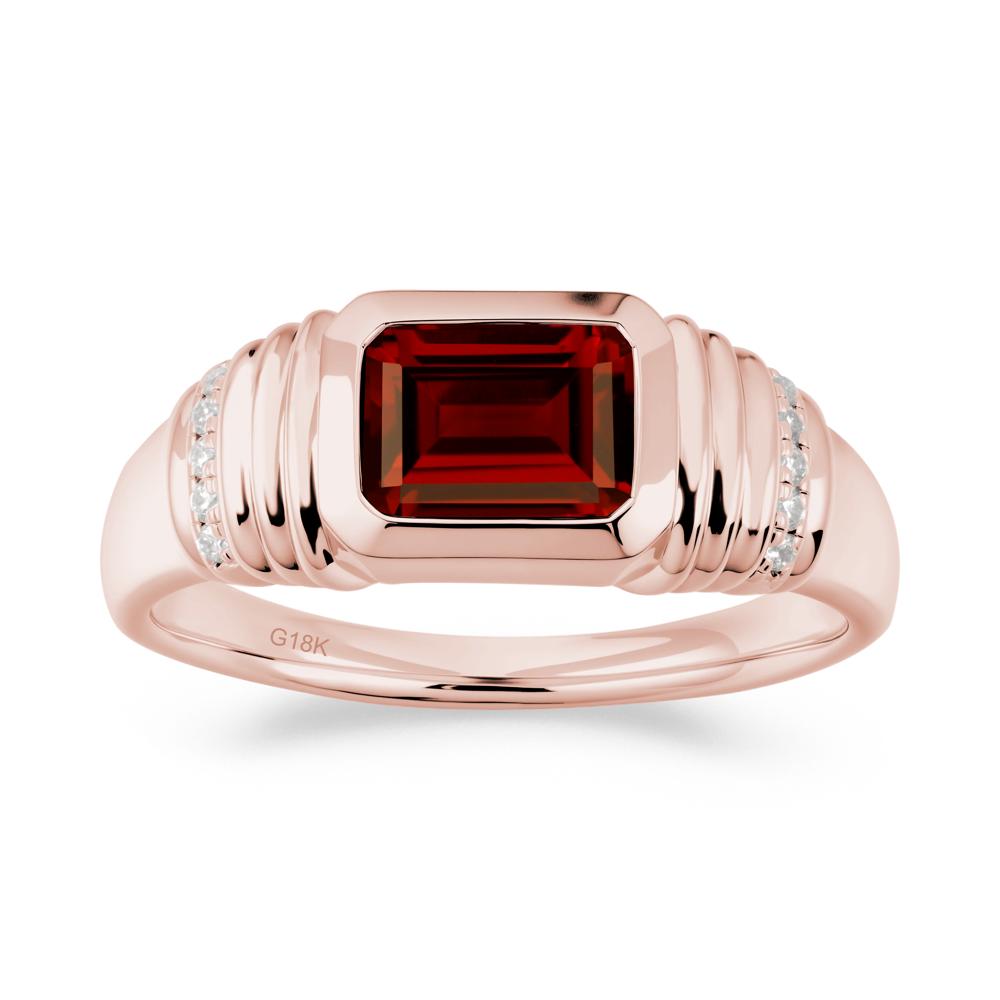 Emerald Cut Garnet Bezel Ring for Men - LUO Jewelry #metal_18k rose gold