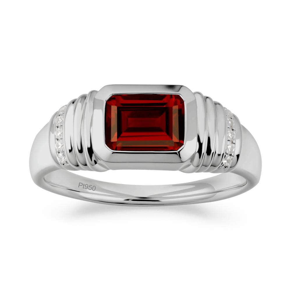 Emerald Cut Garnet Bezel Ring for Men - LUO Jewelry #metal_platinum