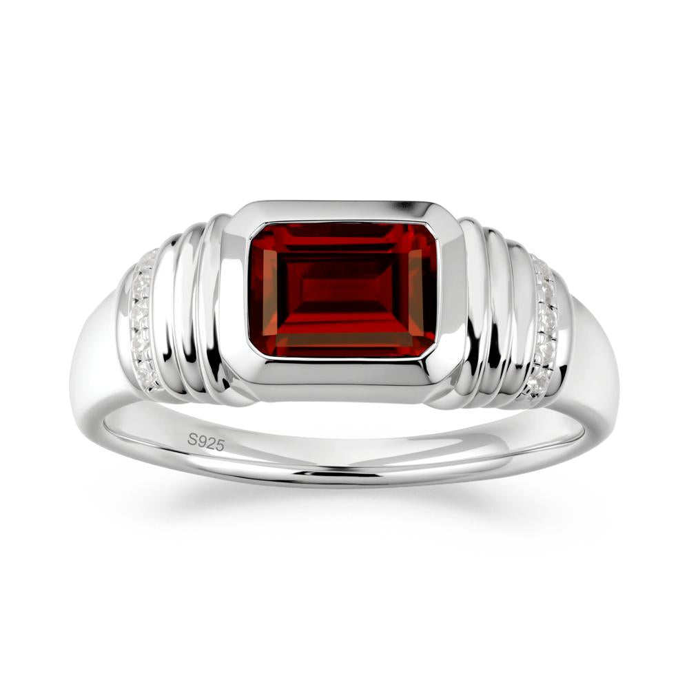 Emerald Cut Garnet Bezel Ring for Men - LUO Jewelry #metal_sterling silver