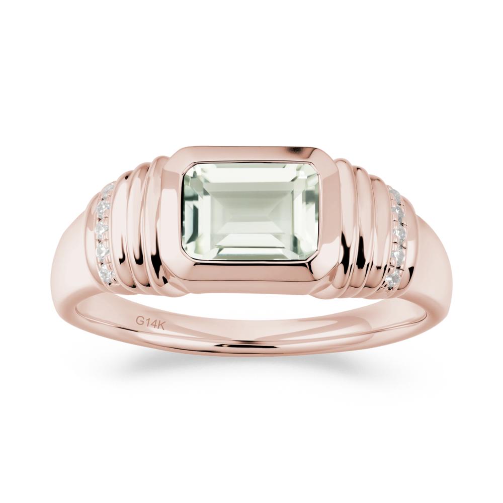 Emerald Cut Green Amethyst Bezel Ring for Men - LUO Jewelry #metal_14k rose gold