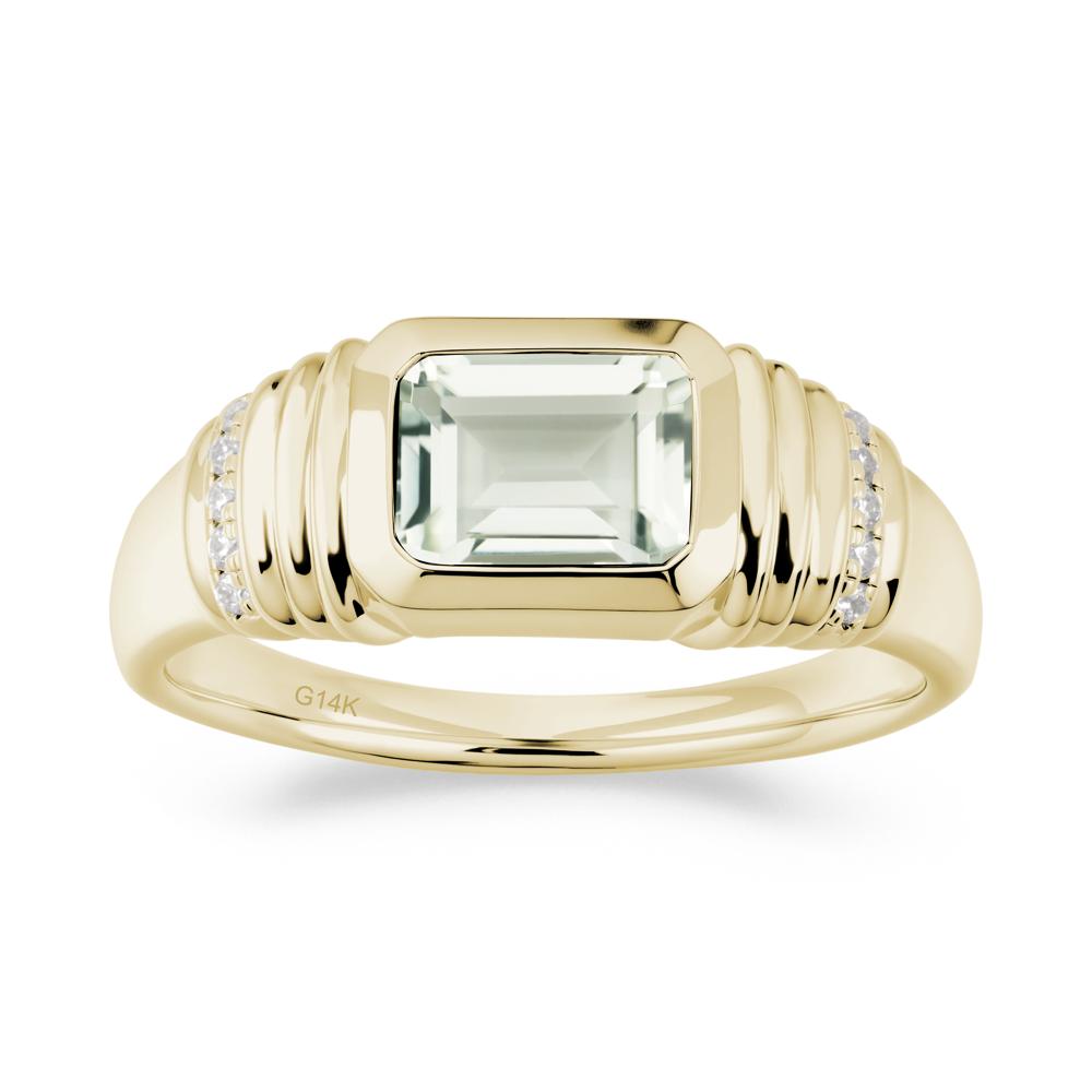 Emerald Cut Green Amethyst Bezel Ring for Men - LUO Jewelry #metal_14k yellow gold