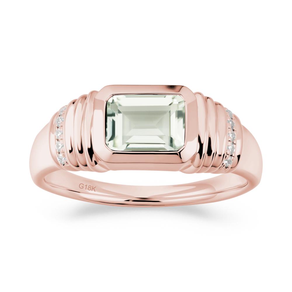 Emerald Cut Green Amethyst Bezel Ring for Men - LUO Jewelry #metal_18k rose gold