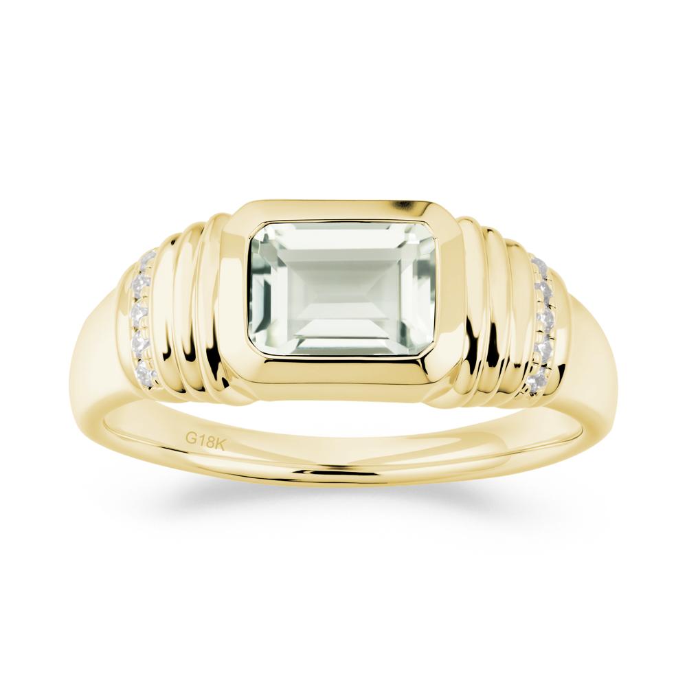 Emerald Cut Green Amethyst Bezel Ring for Men - LUO Jewelry #metal_18k yellow gold