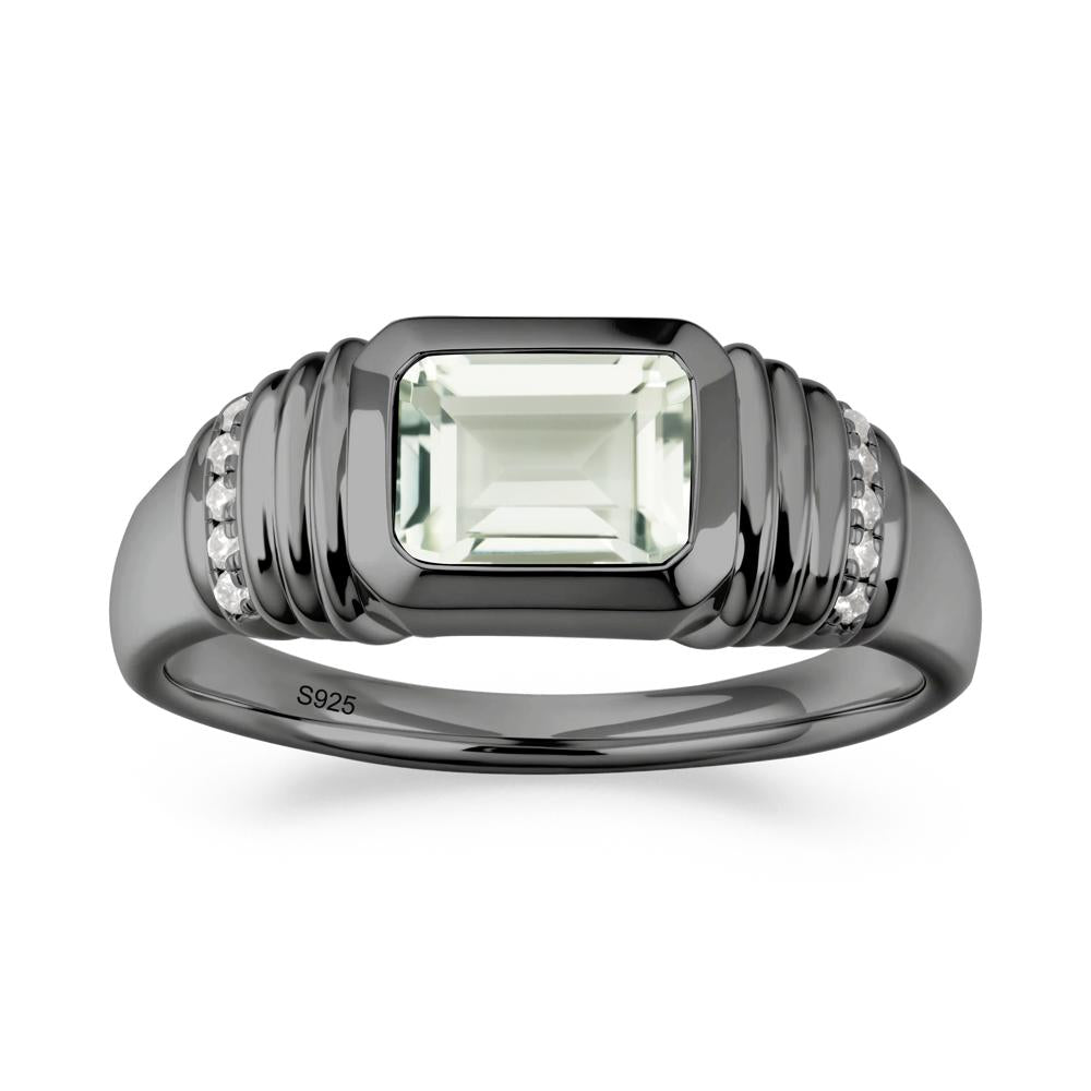 Emerald Cut Green Amethyst Bezel Ring for Men - LUO Jewelry #metal_black finish sterling silver