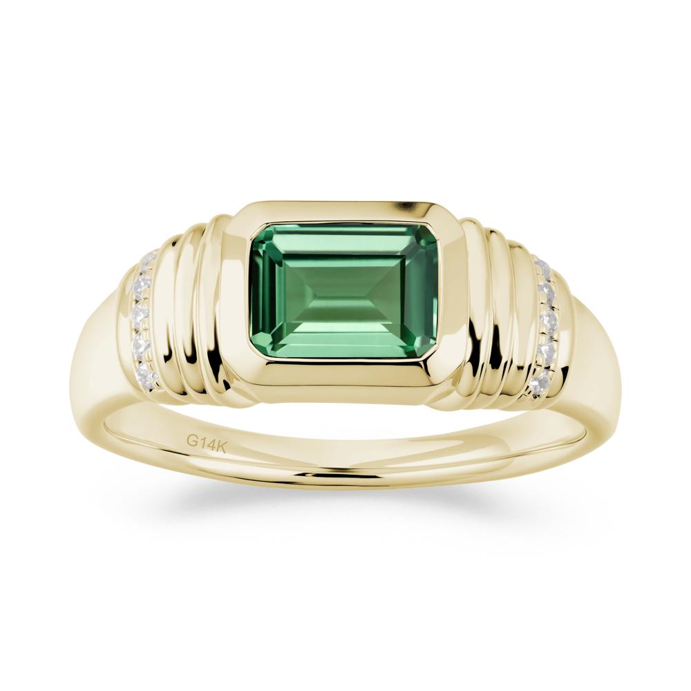 Wide Band Emerald Cut Green Sapphire Men Ring - LUO Jewelry #metal_14k yellow gold
