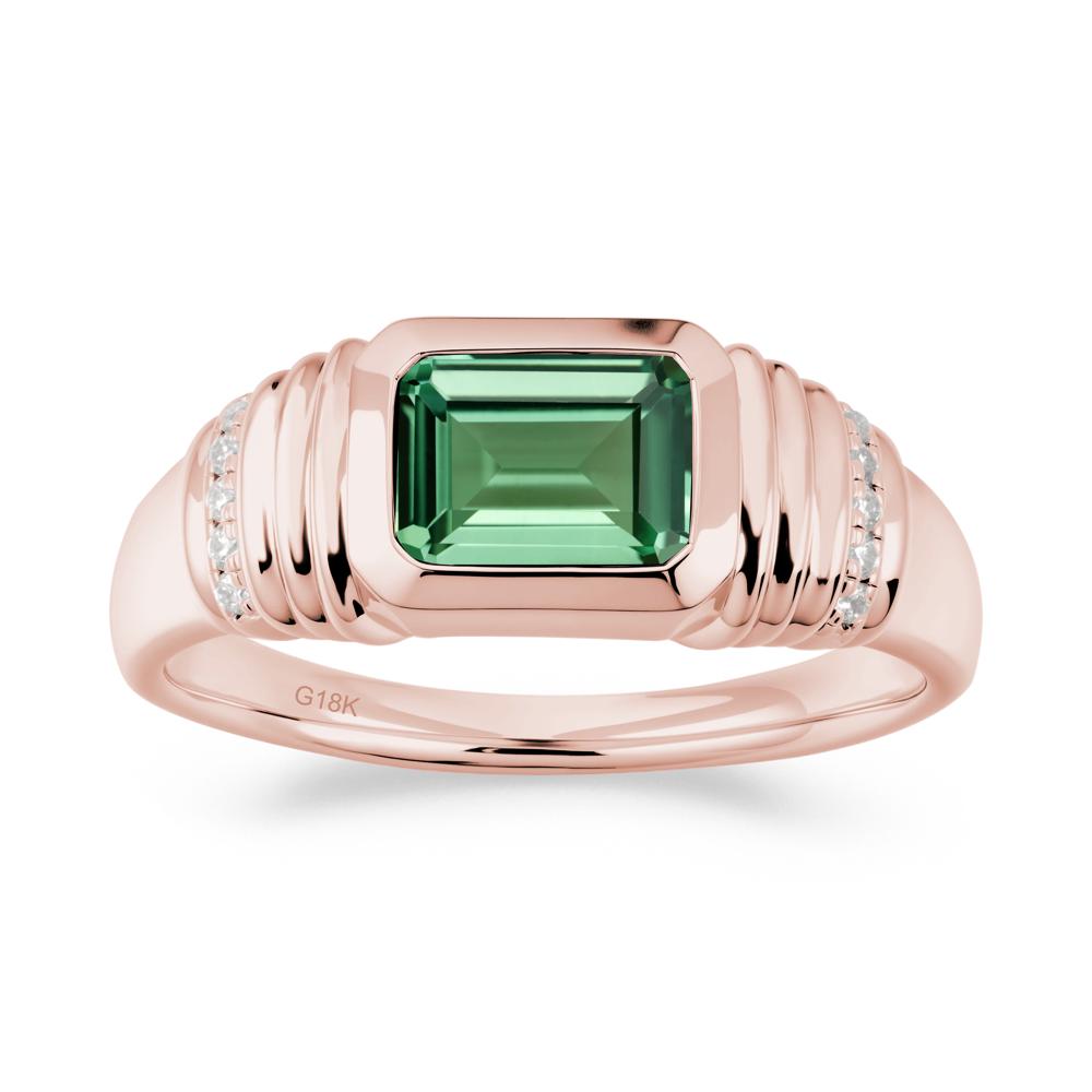 Wide Band Emerald Cut Green Sapphire Men Ring - LUO Jewelry #metal_18k rose gold