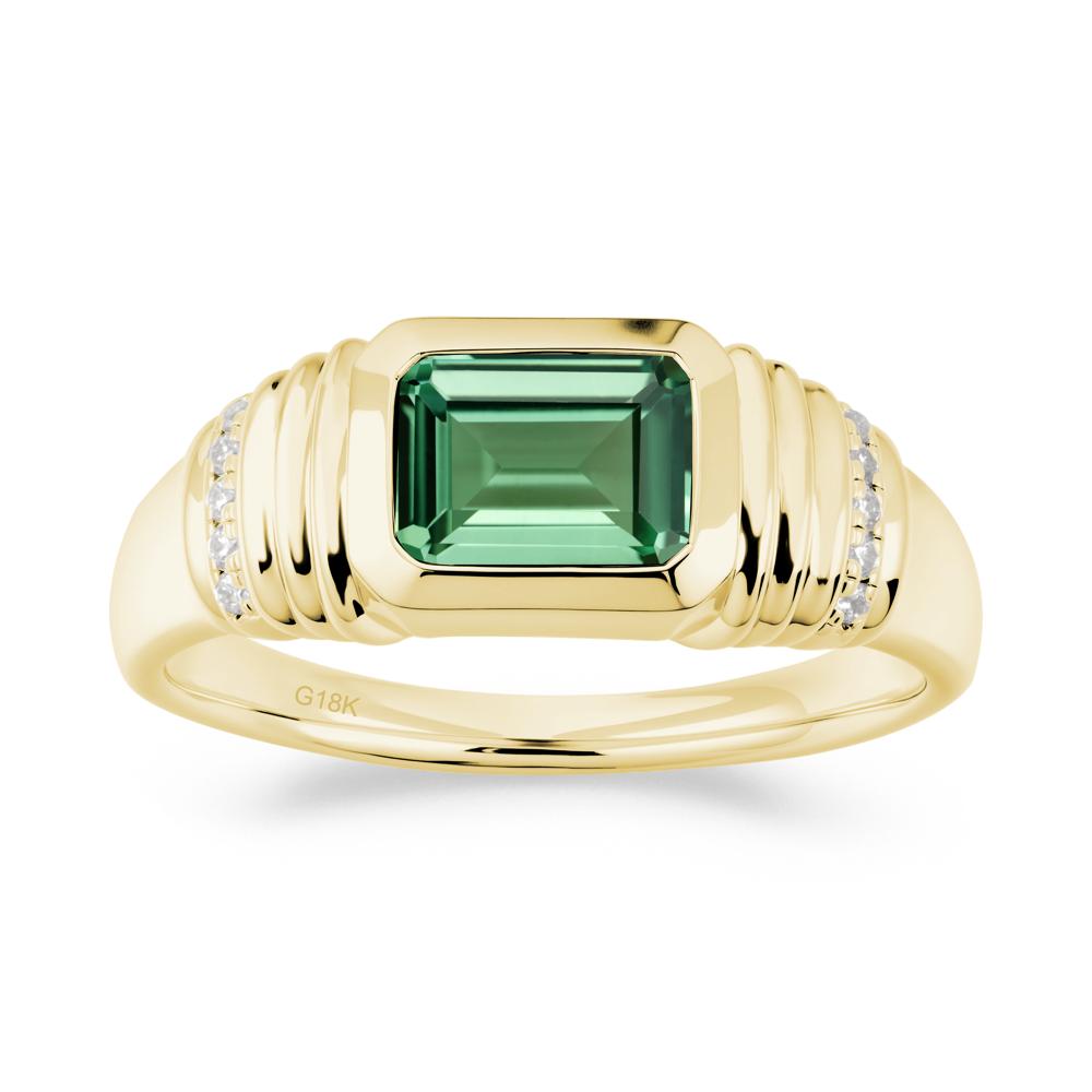 Wide Band Emerald Cut Green Sapphire Men Ring - LUO Jewelry #metal_18k yellow gold