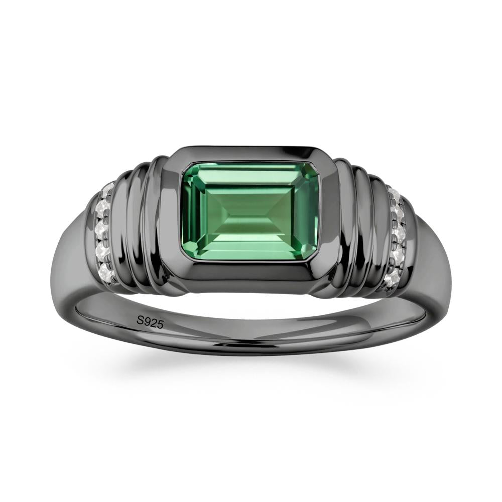Wide Band Emerald Cut Green Sapphire Men Ring - LUO Jewelry #metal_black finish sterling silver