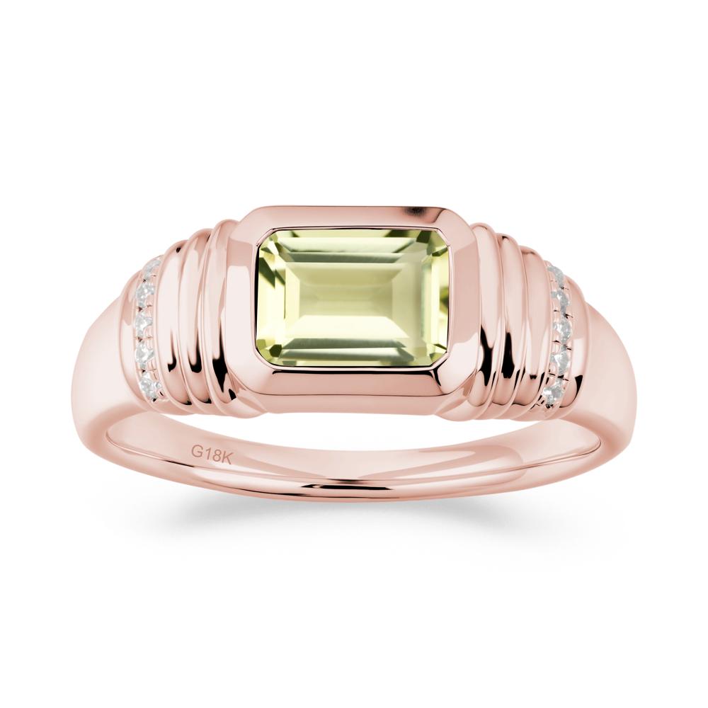 Wide Band Emerald Cut Lemon Quartz Men Ring - LUO Jewelry #metal_18k rose gold