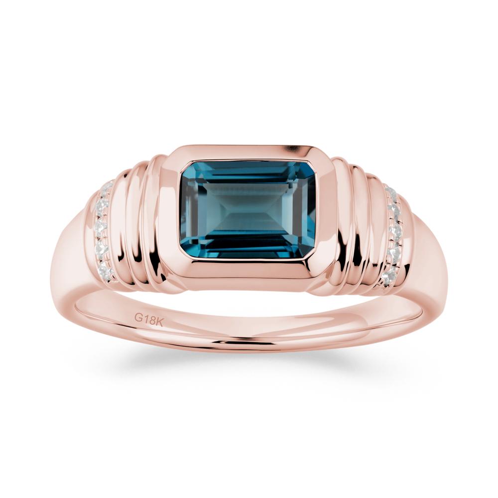 Emerald Cut London Blue Topaz Bezel Ring for Men - LUO Jewelry #metal_18k rose gold