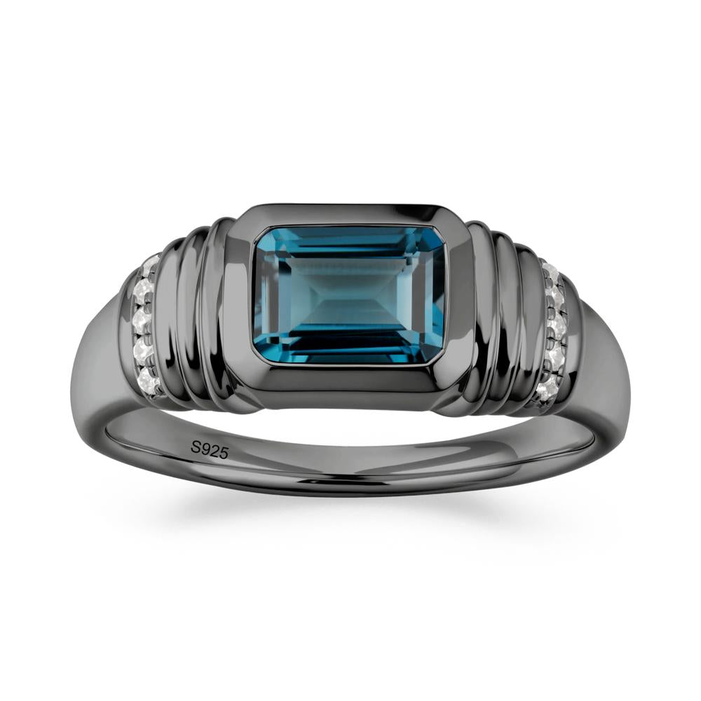 Emerald Cut London Blue Topaz Bezel Ring for Men - LUO Jewelry #metal_black finish sterling silver