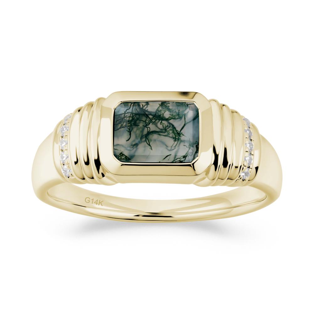 Wide Band Emerald Cut Moss Agate Men Ring - LUO Jewelry #metal_14k yellow gold