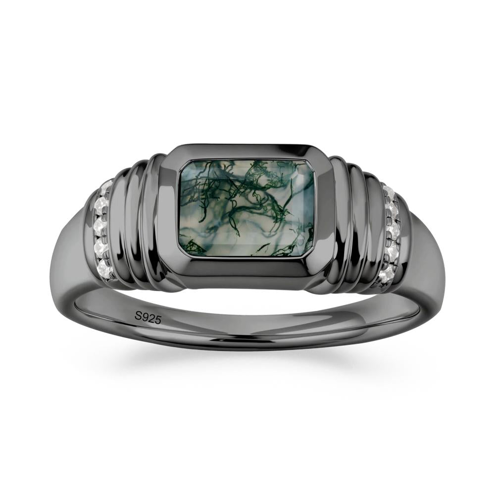 Wide Band Emerald Cut Moss Agate Men Ring - LUO Jewelry #metal_black finish sterling silver