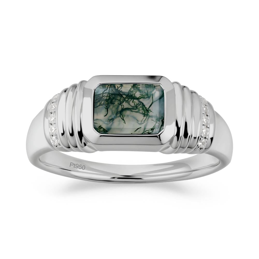 Wide Band Emerald Cut Moss Agate Men Ring - LUO Jewelry #metal_platinum