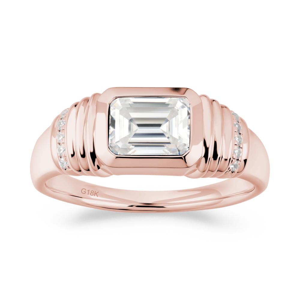 Emerald Cut Moissanite Bezel Ring for Men - LUO Jewelry #metal_18k rose gold