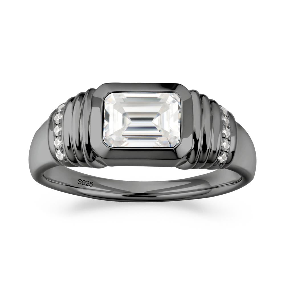 Emerald Cut Moissanite Bezel Ring for Men - LUO Jewelry #metal_black finish sterling silver