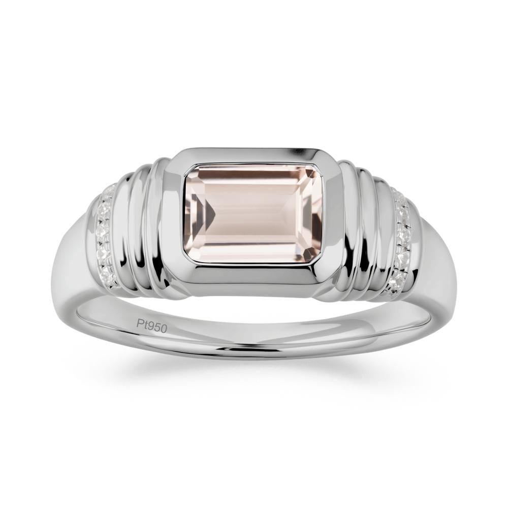 Emerald Cut Morganite Bezel Ring for Men - LUO Jewelry #metal_platinum