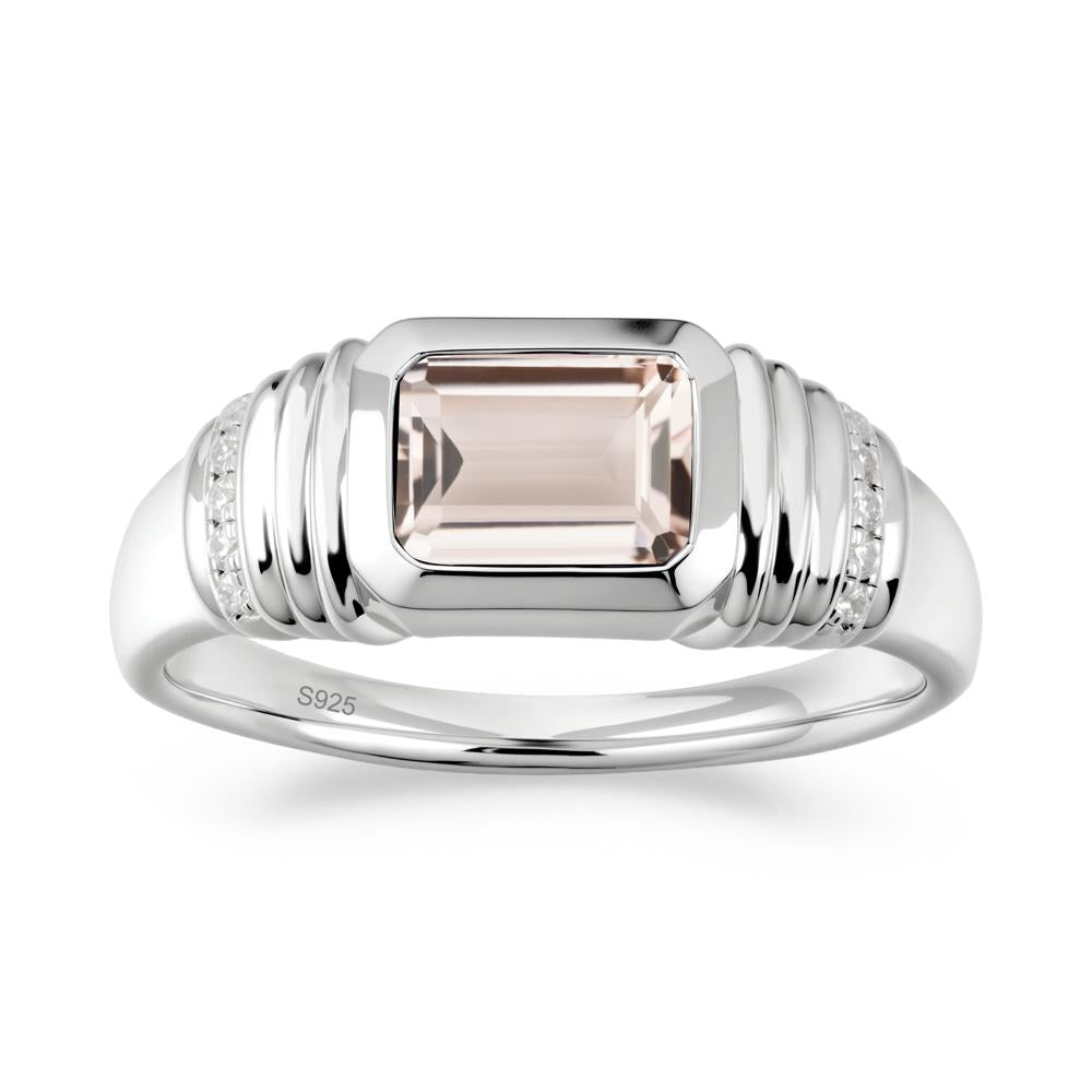 Emerald Cut Morganite Bezel Ring for Men - LUO Jewelry #metal_sterling silver