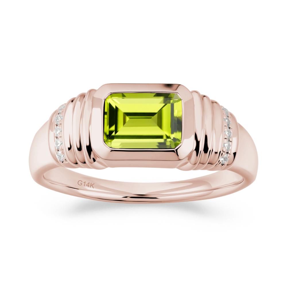Emerald Cut Peridot Bezel Ring for Men - LUO Jewelry #metal_14k rose gold