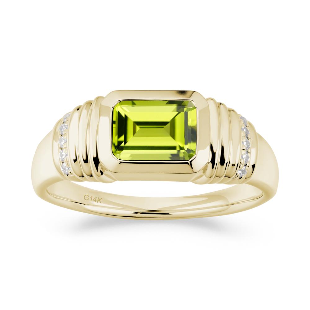 Emerald Cut Peridot Bezel Ring for Men - LUO Jewelry #metal_14k yellow gold