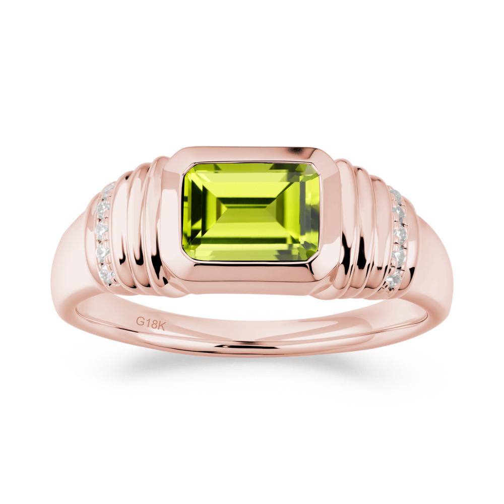 Emerald Cut Peridot Bezel Ring for Men - LUO Jewelry #metal_18k rose gold
