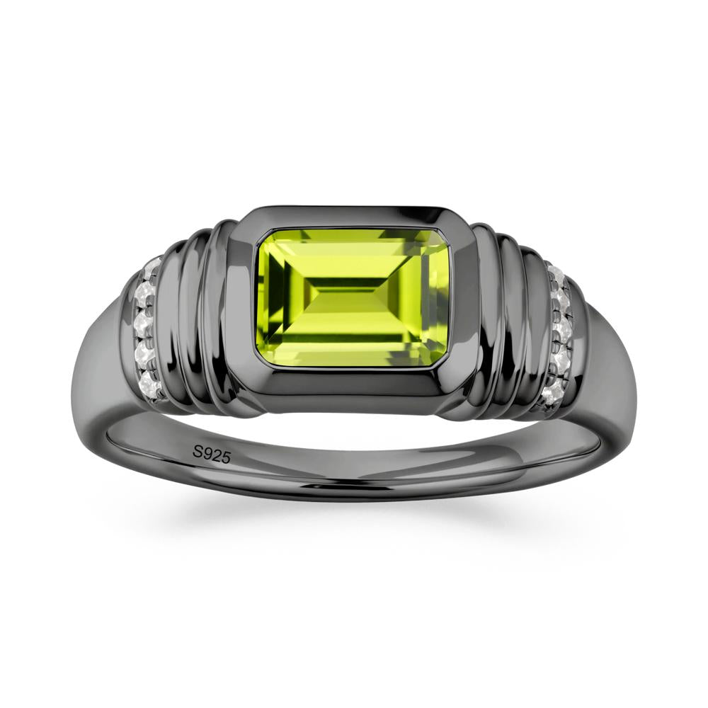 Emerald Cut Peridot Bezel Ring for Men - LUO Jewelry #metal_black finish sterling silver