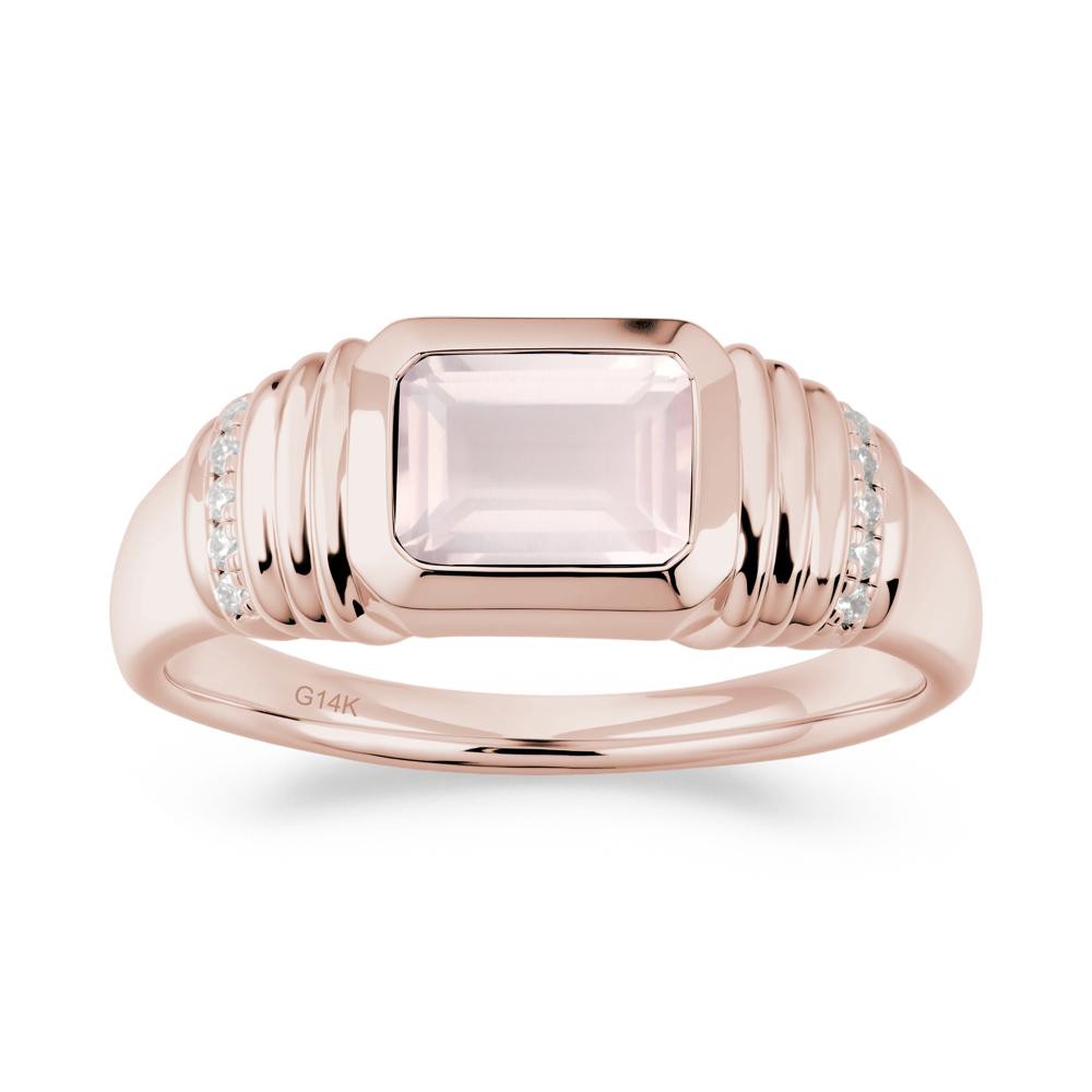 Emerald Cut Rose Quartz Bezel Ring for Men - LUO Jewelry #metal_14k rose gold