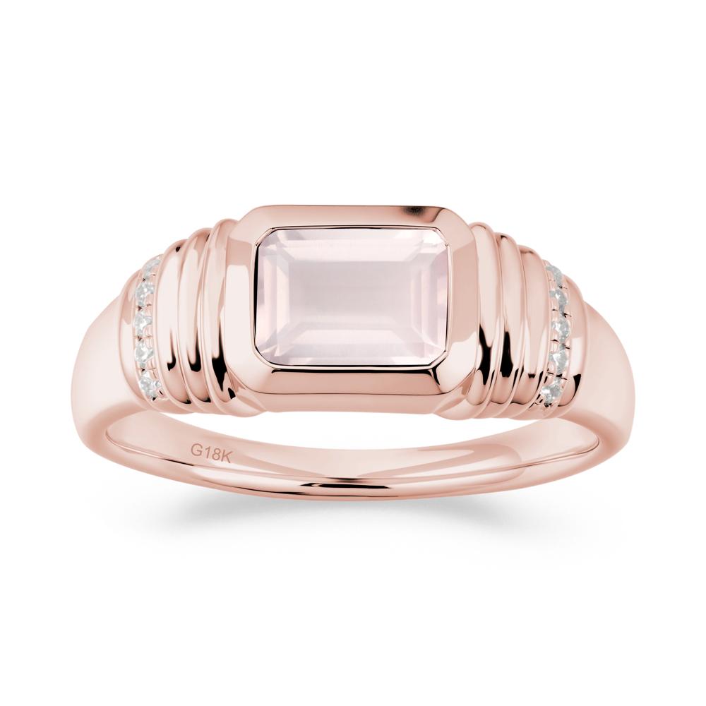 Emerald Cut Rose Quartz Bezel Ring for Men - LUO Jewelry #metal_18k rose gold