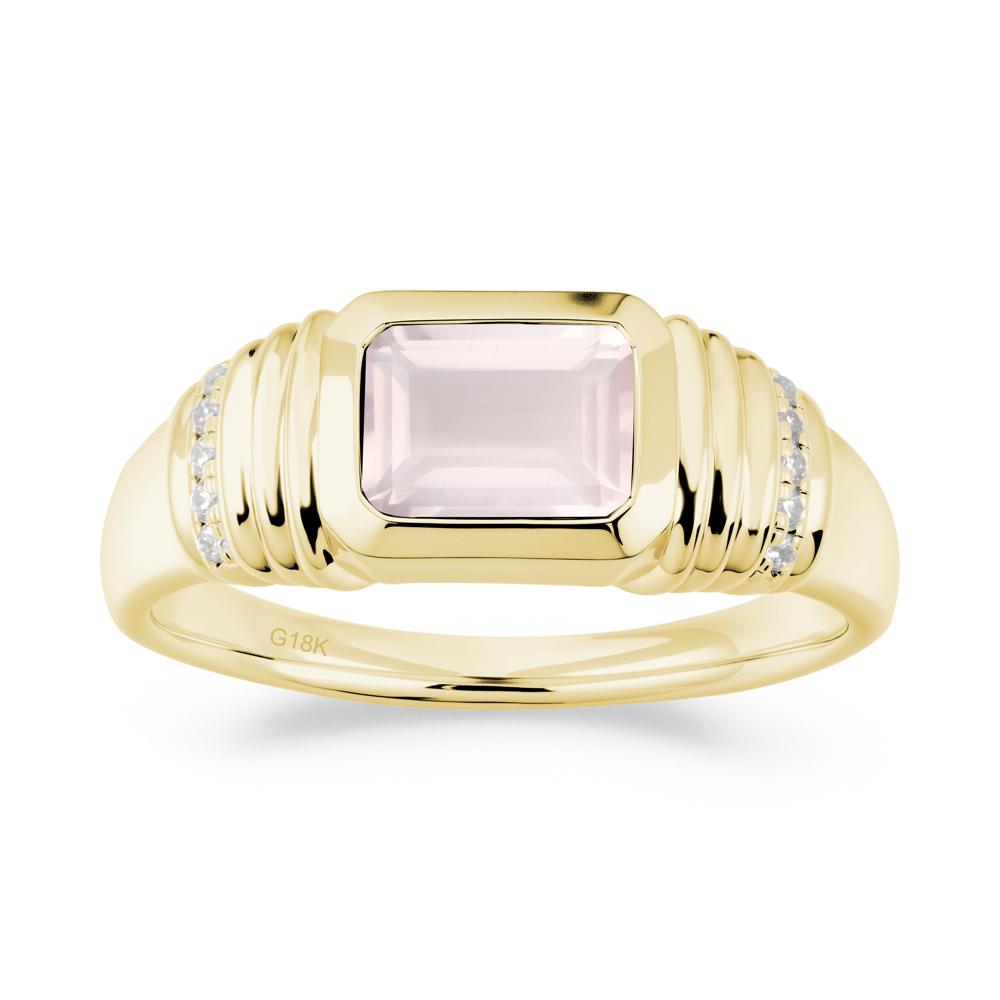 Emerald Cut Rose Quartz Bezel Ring for Men - LUO Jewelry #metal_18k yellow gold