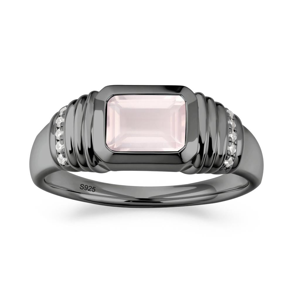 Emerald Cut Rose Quartz Bezel Ring for Men - LUO Jewelry #metal_black finish sterling silver