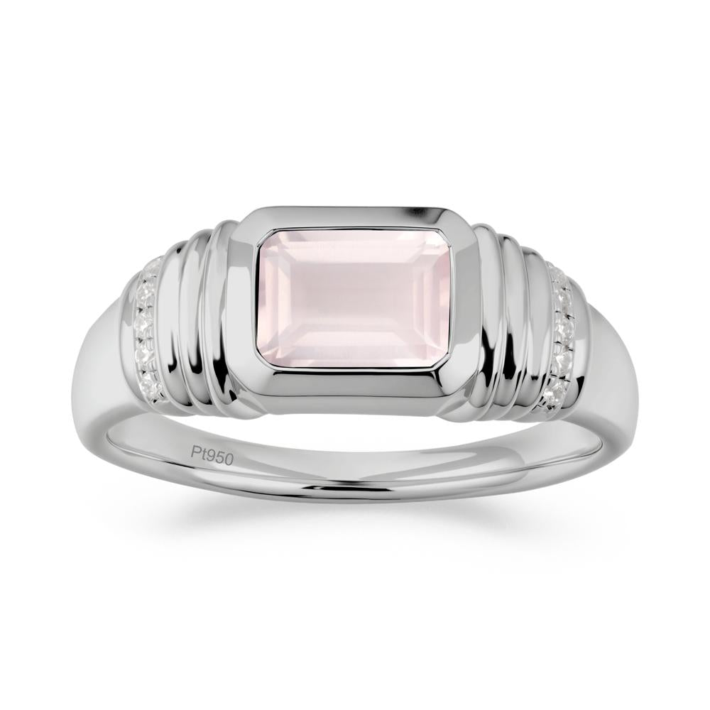 Emerald Cut Rose Quartz Bezel Ring for Men - LUO Jewelry #metal_platinum