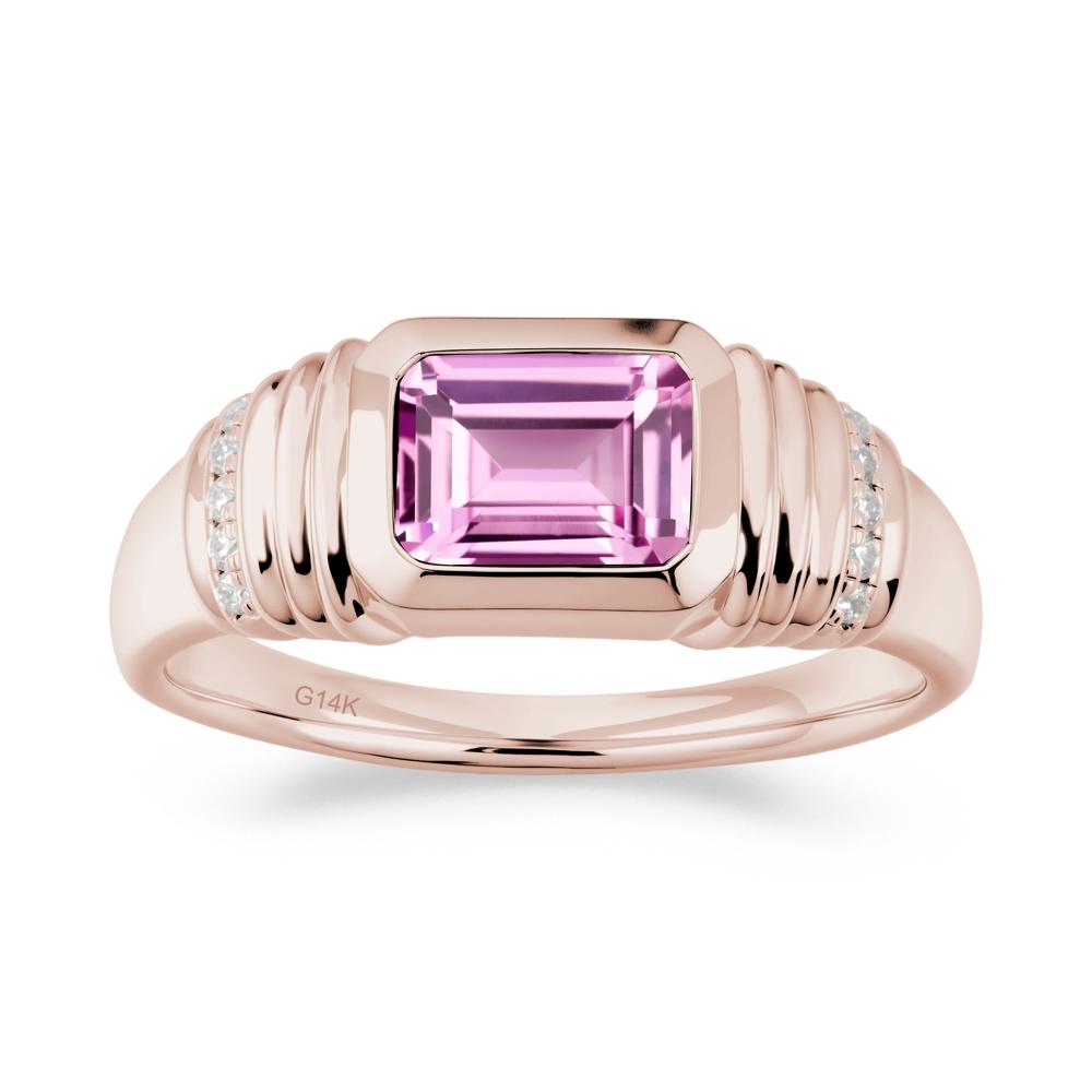 Emerald Cut Pink Sapphire Bezel Ring for Men - LUO Jewelry #metal_14k rose gold