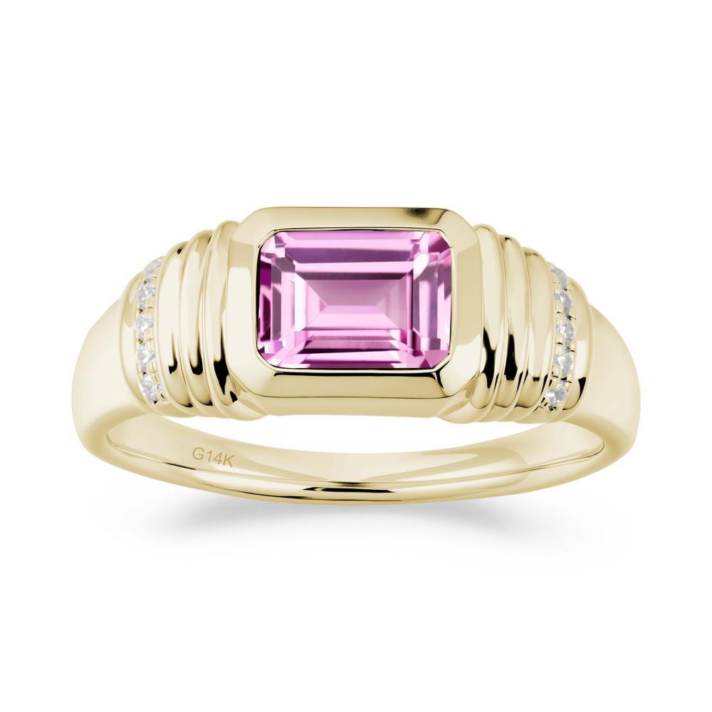 Emerald Cut Pink Sapphire Bezel Ring for Men - LUO Jewelry #metal_14k yellow gold