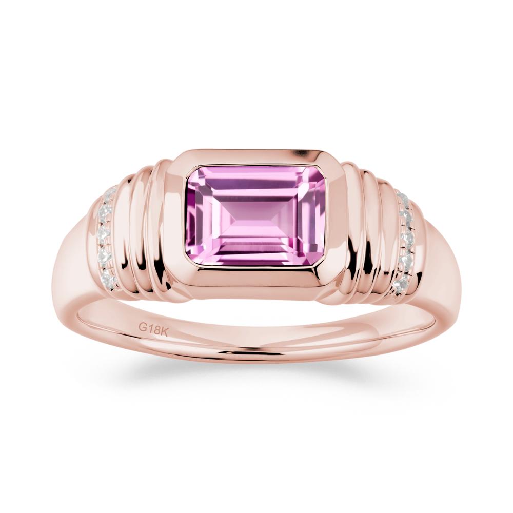 Emerald Cut Pink Sapphire Bezel Ring for Men - LUO Jewelry #metal_18k rose gold