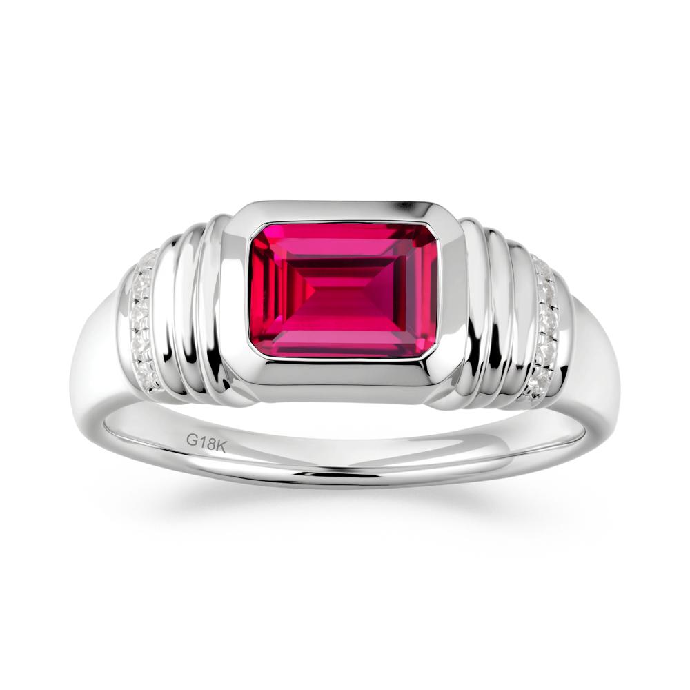 Wide Band Emerald Cut Ruby Men Ring - LUO Jewelry #metal_18k white gold