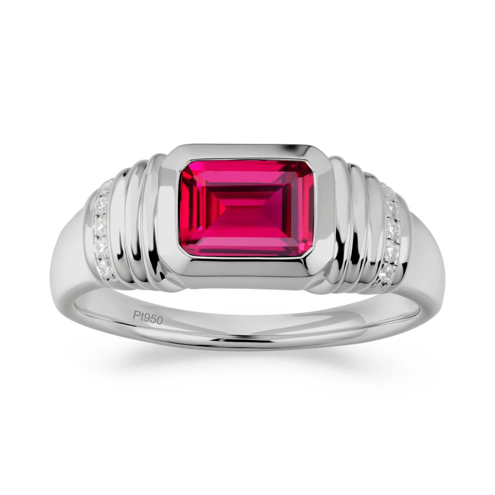 Wide Band Emerald Cut Ruby Men Ring - LUO Jewelry #metal_platinum