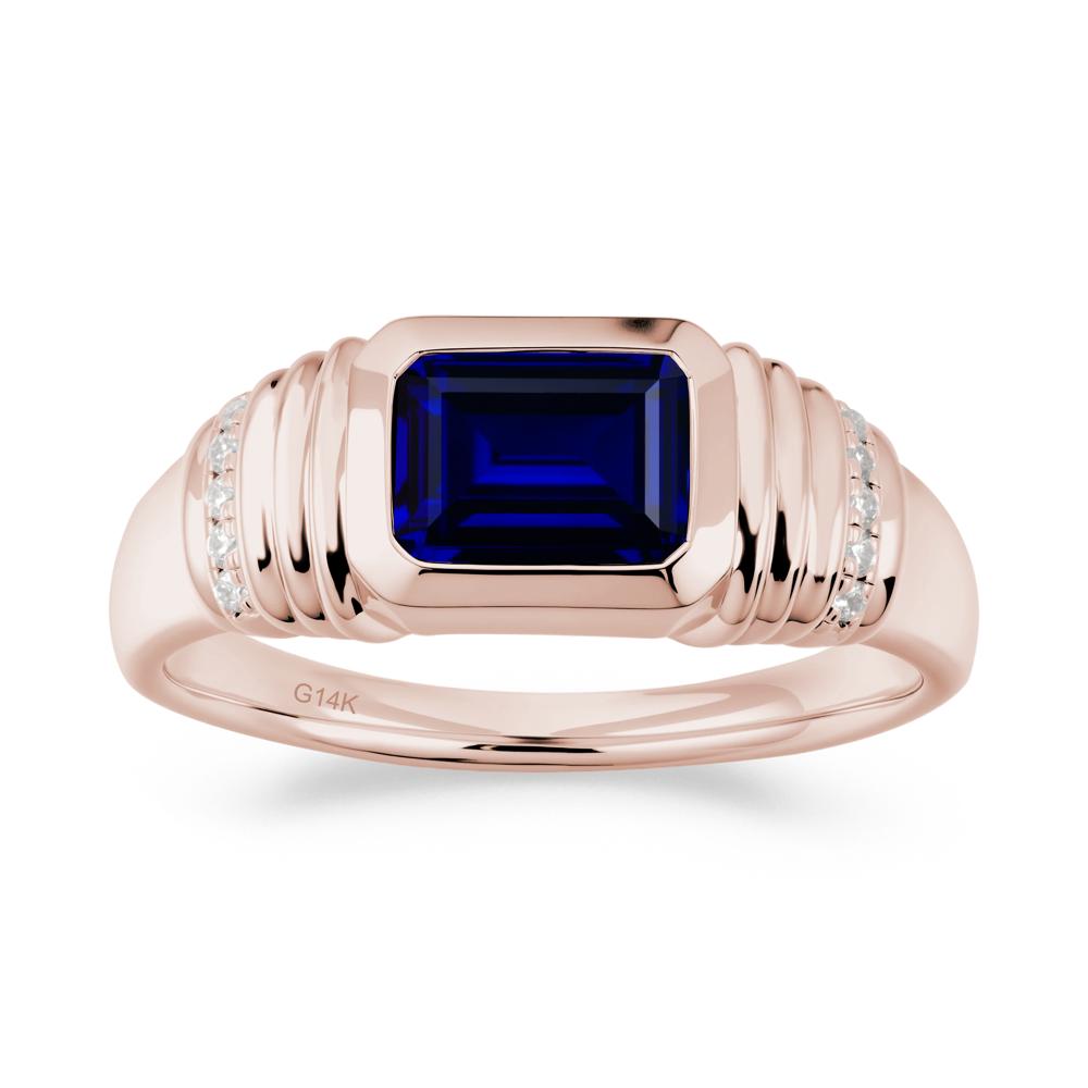 Emerald Cut Sapphire Bezel Ring for Men - LUO Jewelry #metal_14k rose gold
