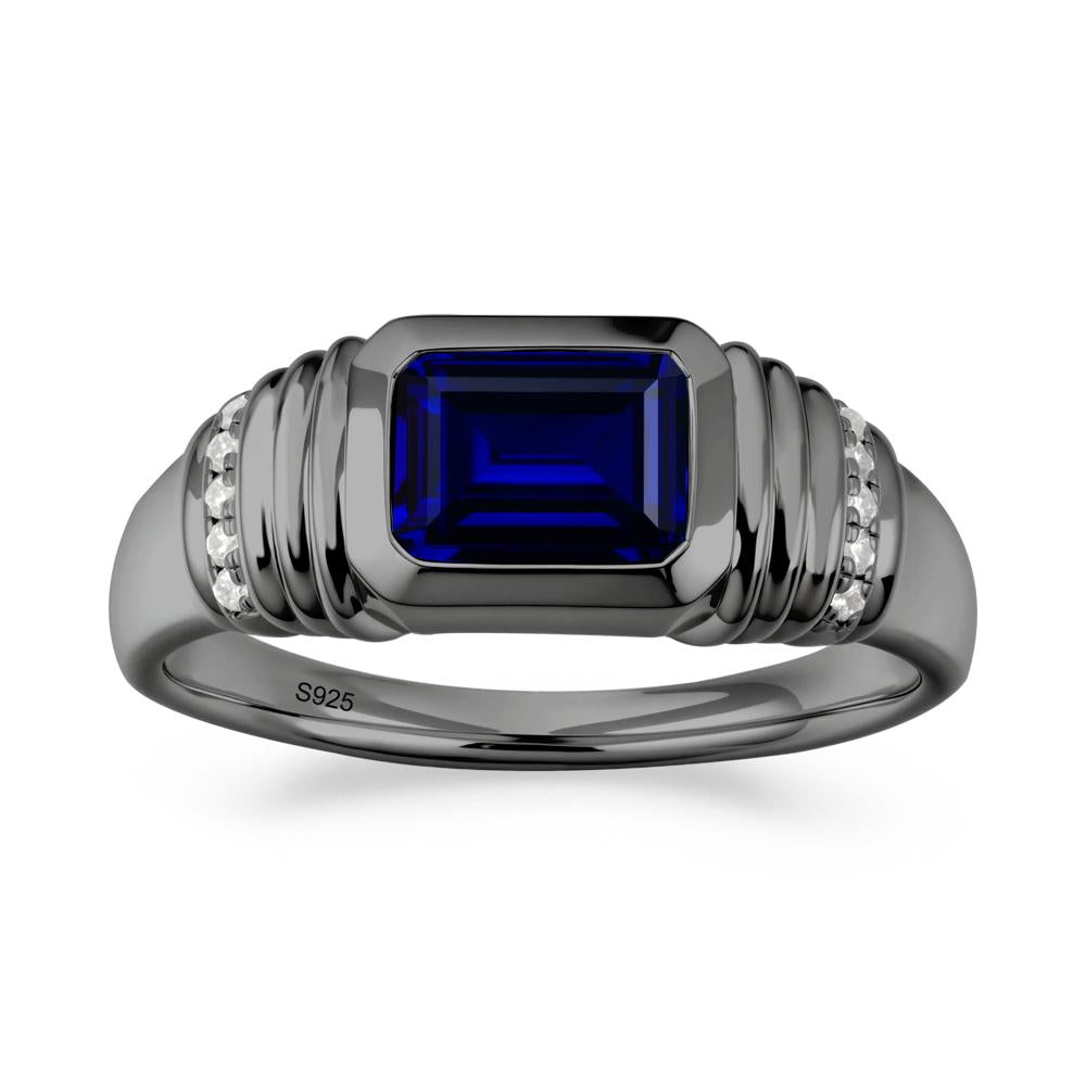Emerald Cut Sapphire Bezel Ring for Men - LUO Jewelry #metal_black finish sterling silver
