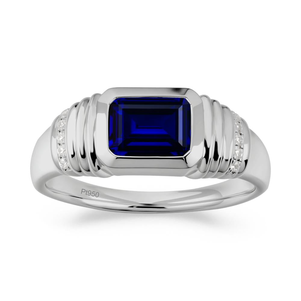 Emerald Cut Sapphire Bezel Ring for Men - LUO Jewelry #metal_platinum