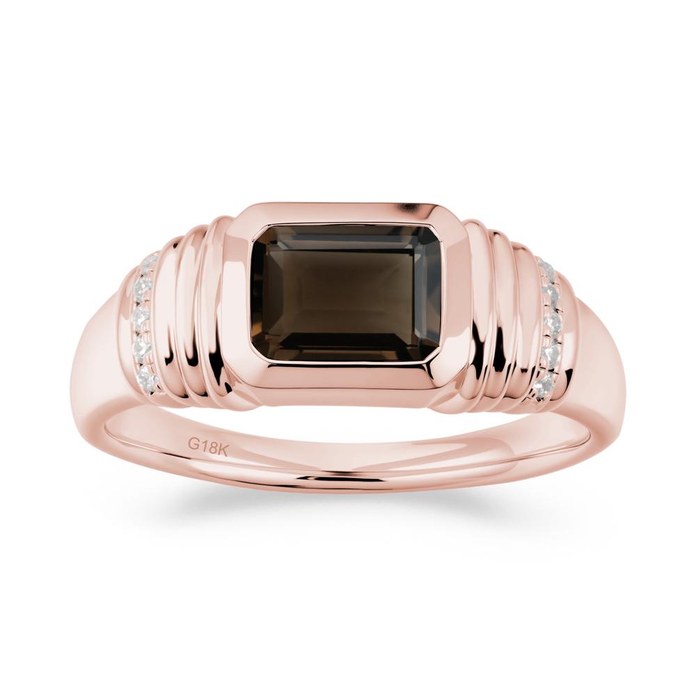 Wide Band Emerald Cut Smoky Quartz Men Ring - LUO Jewelry #metal_18k rose gold