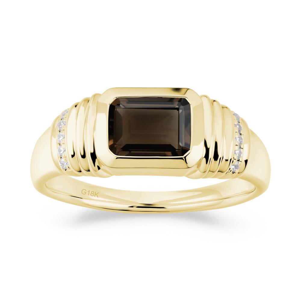 Wide Band Emerald Cut Smoky Quartz Men Ring - LUO Jewelry #metal_18k yellow gold