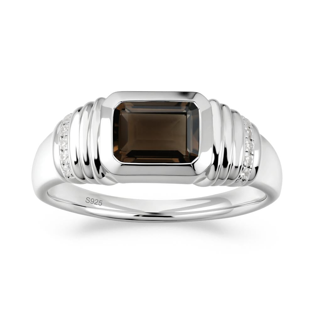 Wide Band Emerald Cut Smoky Quartz Men Ring - LUO Jewelry #metal_sterling silver