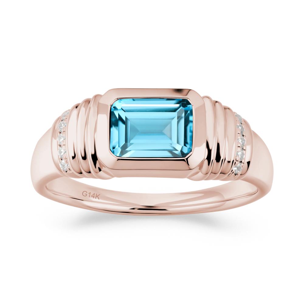 Wide Band Emerald Cut Swiss Blue Topaz Men Ring - LUO Jewelry #metal_14k rose gold