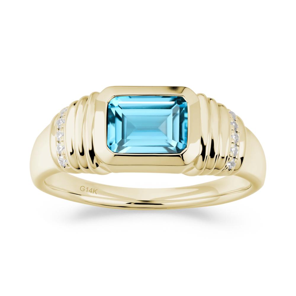 Wide Band Emerald Cut Swiss Blue Topaz Men Ring - LUO Jewelry #metal_14k yellow gold