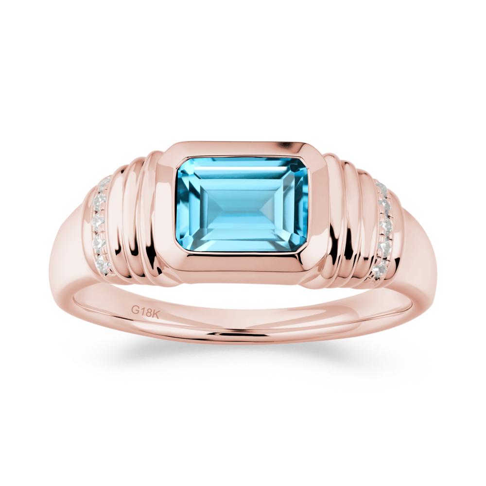Wide Band Emerald Cut Swiss Blue Topaz Men Ring - LUO Jewelry #metal_18k rose gold