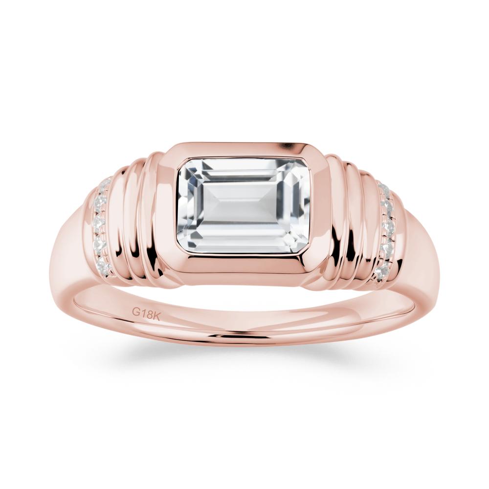 Emerald Cut White Topaz Bezel Ring for Men - LUO Jewelry #metal_18k rose gold